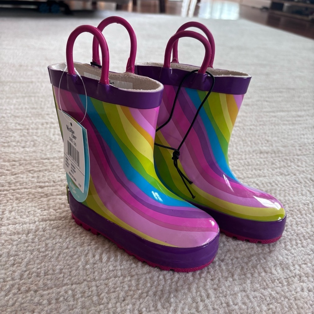 Western Chief Rainbow Stripe Kids Rain Boots in Pink, Purple, Green, Blue NWT